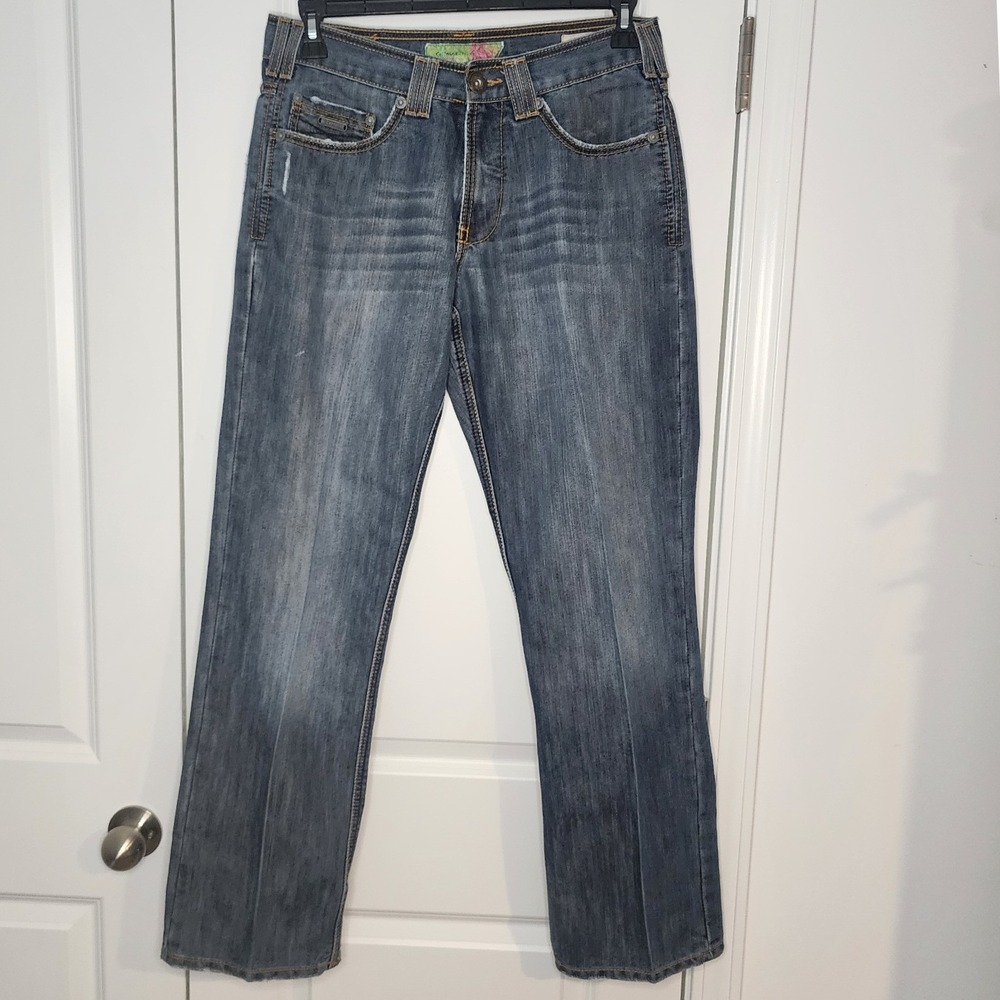 Caffeine Mens 32x32 Bootcut Jeans Medium Wash Studded Y2K Contrast Stitch Denim